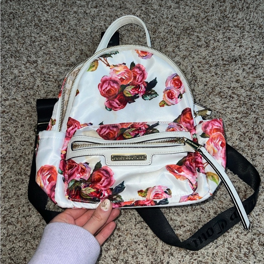 Juicy Couture Floral Mini Backpack White Pink Roses Gold Hardware